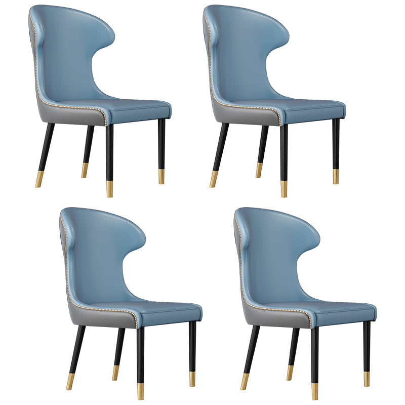 Scandinavian Style Wingback Chairs Leather Dining Armless Chairs for Home Blue 4 Piece Set Clearhalo ' kitchen&dining_furn' 'Dining Chairs' 'Dining Tables & Seating' 'dining_chair' 'furn' 'furn_dining_chair' 'Furniture' 'furniture_dining_chair' 'Kitchen & Dining Furniture' 'kitchen' 3950815