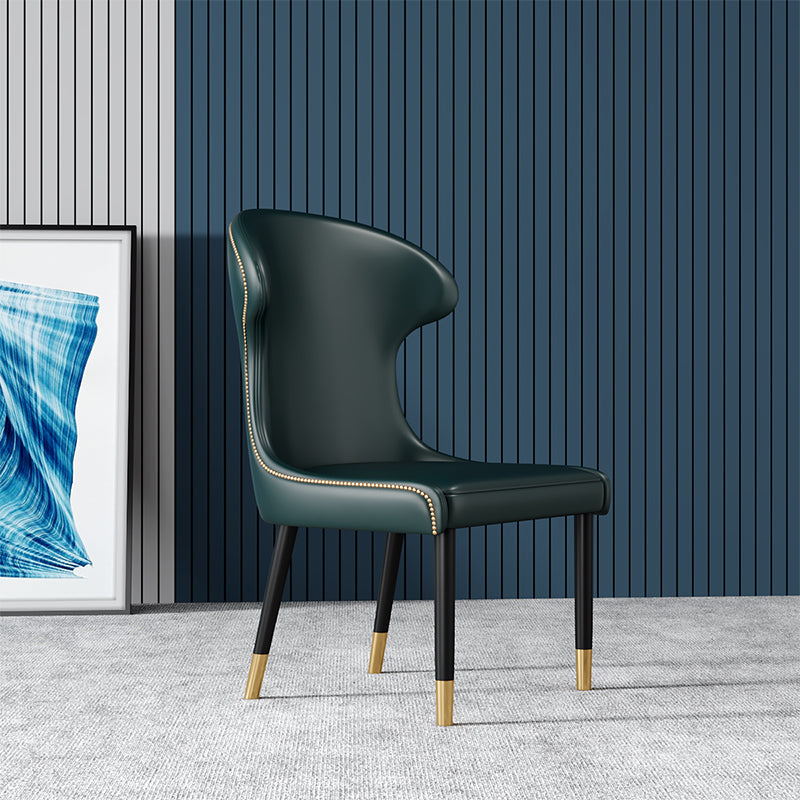 Scandinavian Style Wingback Chairs Leather Dining Armless Chairs for Home Blackish Green 1 Piece Clearhalo ' kitchen&dining_furn' 'Dining Chairs' 'Dining Tables & Seating' 'dining_chair' 'furn' 'furn_dining_chair' 'Furniture' 'furniture_dining_chair' 'Kitchen & Dining Furniture' 'kitchen' 3950818