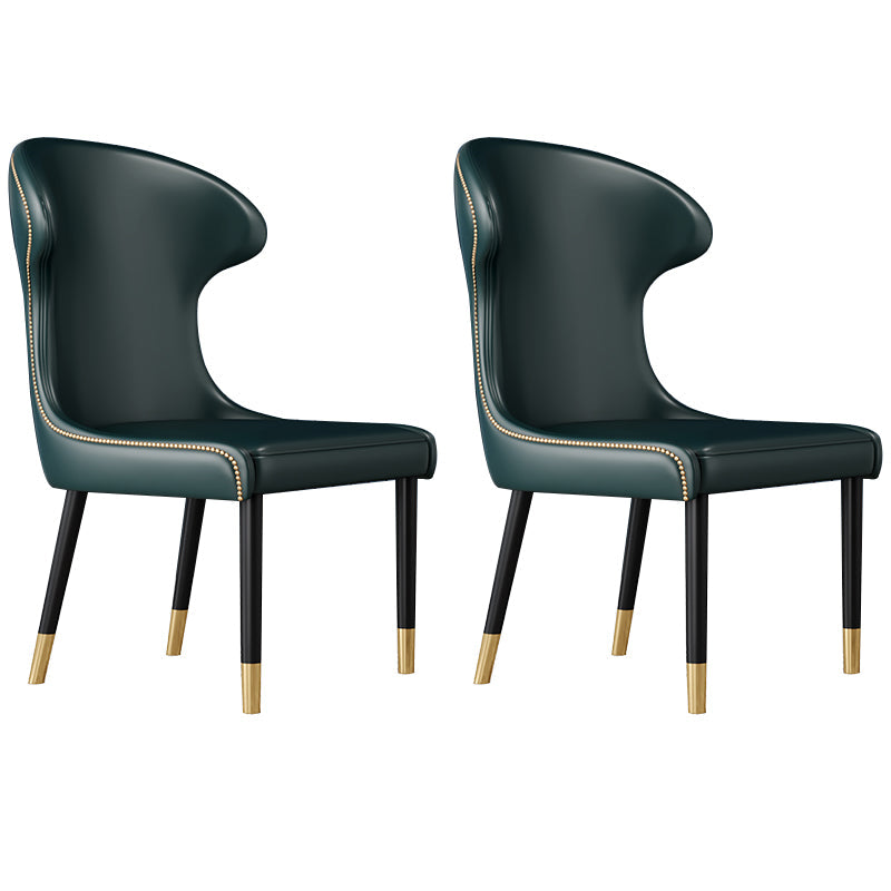Scandinavian Style Wingback Chairs Leather Dining Armless Chairs for Home Blackish Green 2 Piece Set Clearhalo ' kitchen&dining_furn' 'Dining Chairs' 'Dining Tables & Seating' 'dining_chair' 'furn' 'furn_dining_chair' 'Furniture' 'furniture_dining_chair' 'Kitchen & Dining Furniture' 'kitchen' 3950819