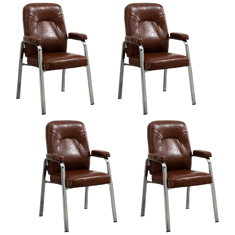 Contemporary Style Leather Dining Chairs Solid Back Arm Dining Side Chairs Dark Brown 4 Piece Set Clearhalo ' kitchen&dining_furn' 'Dining Chairs' 'Dining Tables & Seating' 'dining_chair' 'furn' 'furn_dining_chair' 'Furniture' 'furniture_dining_chair' 'Kitchen & Dining Furniture' 'kitchen' 3950823
