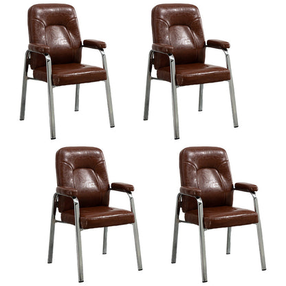 Contemporary Style Leather Dining Chairs Solid Back Arm Dining Side Chairs Dark Brown 4 Piece Set Clearhalo ' kitchen&dining_furn' 'Dining Chairs' 'Dining Tables & Seating' 'dining_chair' 'furn' 'furn_dining_chair' 'Furniture' 'furniture_dining_chair' 'Kitchen & Dining Furniture' 'kitchen' 3950823