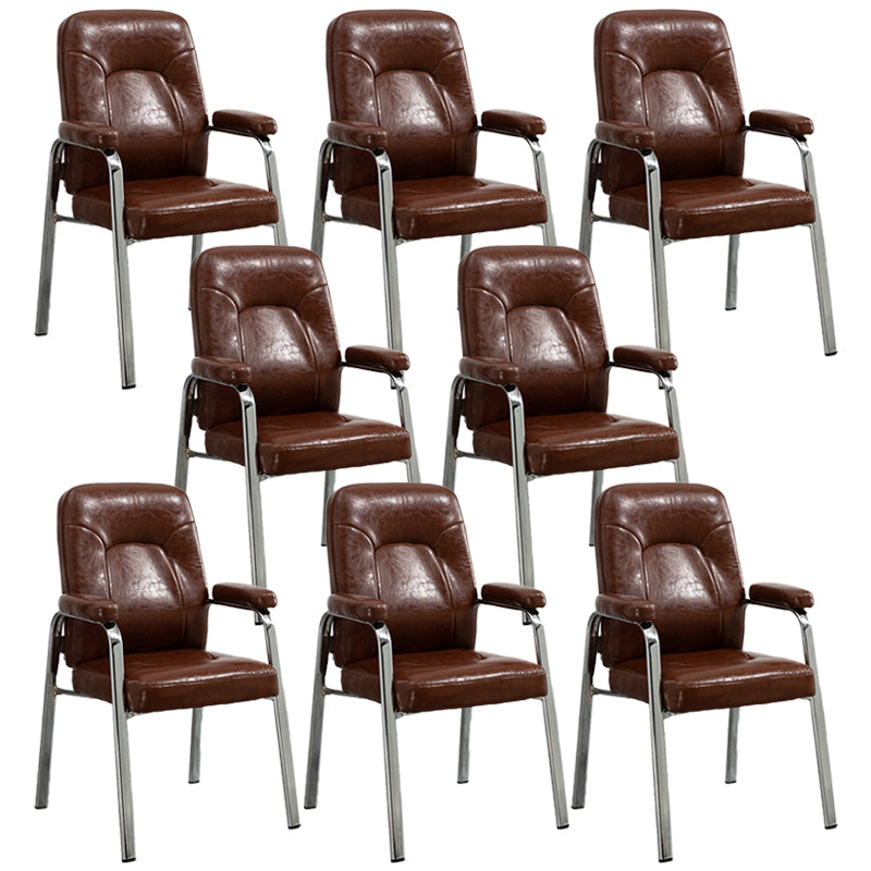 Contemporary Style Leather Dining Chairs Solid Back Arm Dining Side Chairs Dark Brown 8 Piece Set Clearhalo ' kitchen&dining_furn' 'Dining Chairs' 'Dining Tables & Seating' 'dining_chair' 'furn' 'furn_dining_chair' 'Furniture' 'furniture_dining_chair' 'Kitchen & Dining Furniture' 'kitchen' 3950825