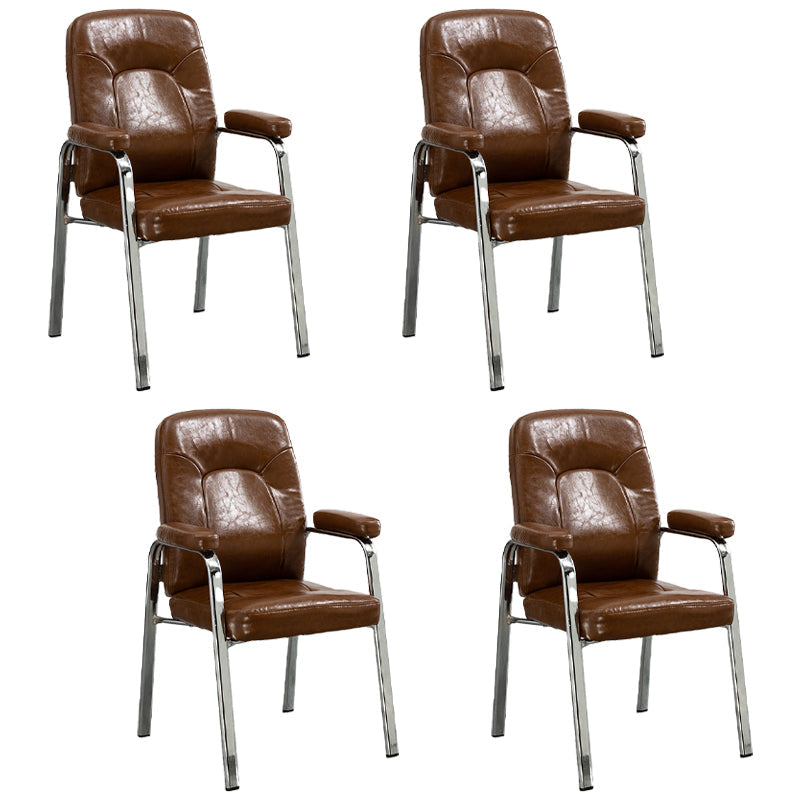 Contemporary Style Leather Dining Chairs Solid Back Arm Dining Side Chairs Light Brown 4 Piece Set Clearhalo ' kitchen&dining_furn' 'Dining Chairs' 'Dining Tables & Seating' 'dining_chair' 'furn' 'furn_dining_chair' 'Furniture' 'furniture_dining_chair' 'Kitchen & Dining Furniture' 'kitchen' 3950826