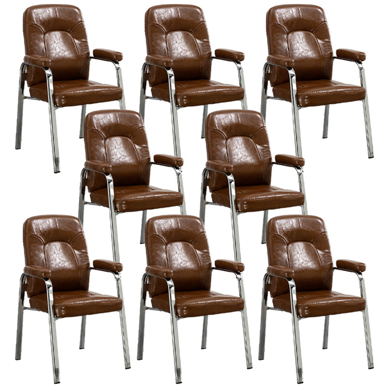 Contemporary Style Leather Dining Chairs Solid Back Arm Dining Side Chairs Light Brown 8 Piece Set Clearhalo ' kitchen&dining_furn' 'Dining Chairs' 'Dining Tables & Seating' 'dining_chair' 'furn' 'furn_dining_chair' 'Furniture' 'furniture_dining_chair' 'Kitchen & Dining Furniture' 'kitchen' 3950828