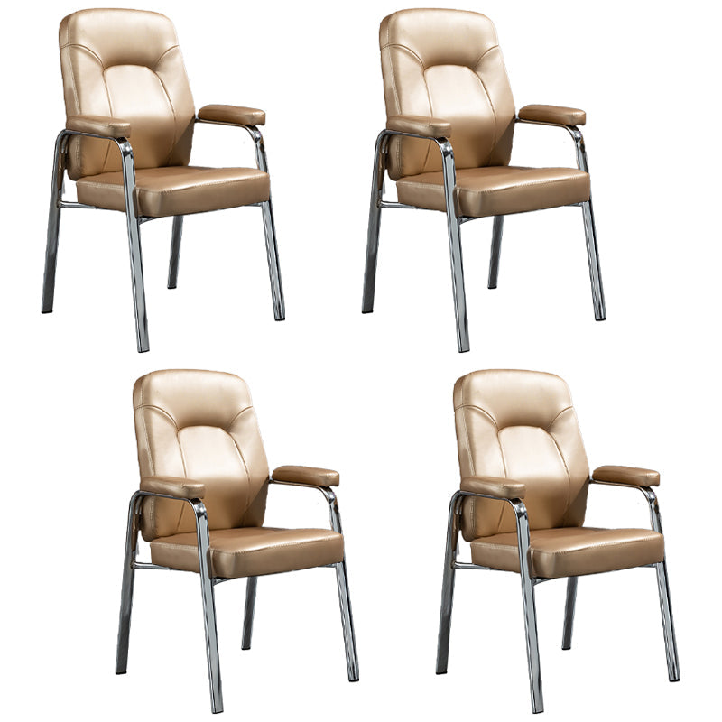 Contemporary Style Leather Dining Chairs Solid Back Arm Dining Side Chairs Champagne 4 Piece Set Clearhalo ' kitchen&dining_furn' 'Dining Chairs' 'Dining Tables & Seating' 'dining_chair' 'furn' 'furn_dining_chair' 'Furniture' 'furniture_dining_chair' 'Kitchen & Dining Furniture' 'kitchen' 3950830