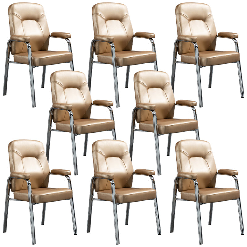 Contemporary Style Leather Dining Chairs Solid Back Arm Dining Side Chairs Champagne 8 Piece Set Clearhalo ' kitchen&dining_furn' 'Dining Chairs' 'Dining Tables & Seating' 'dining_chair' 'furn' 'furn_dining_chair' 'Furniture' 'furniture_dining_chair' 'Kitchen & Dining Furniture' 'kitchen' 3950832