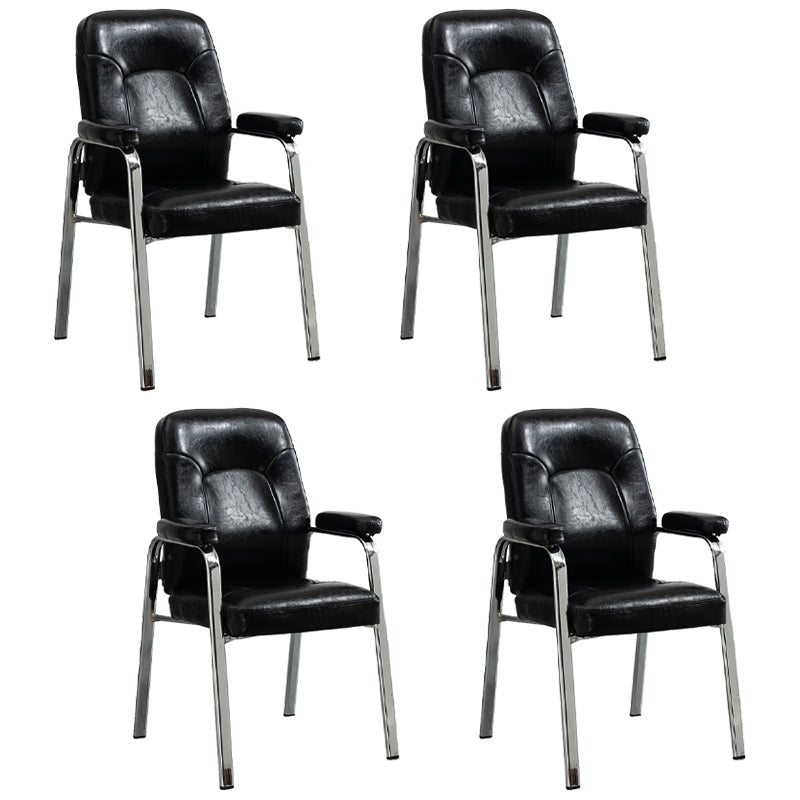 Contemporary Style Leather Dining Chairs Solid Back Arm Dining Side Chairs Black 4 Piece Set Clearhalo ' kitchen&dining_furn' 'Dining Chairs' 'Dining Tables & Seating' 'dining_chair' 'furn' 'furn_dining_chair' 'Furniture' 'furniture_dining_chair' 'Kitchen & Dining Furniture' 'kitchen' 3950839
