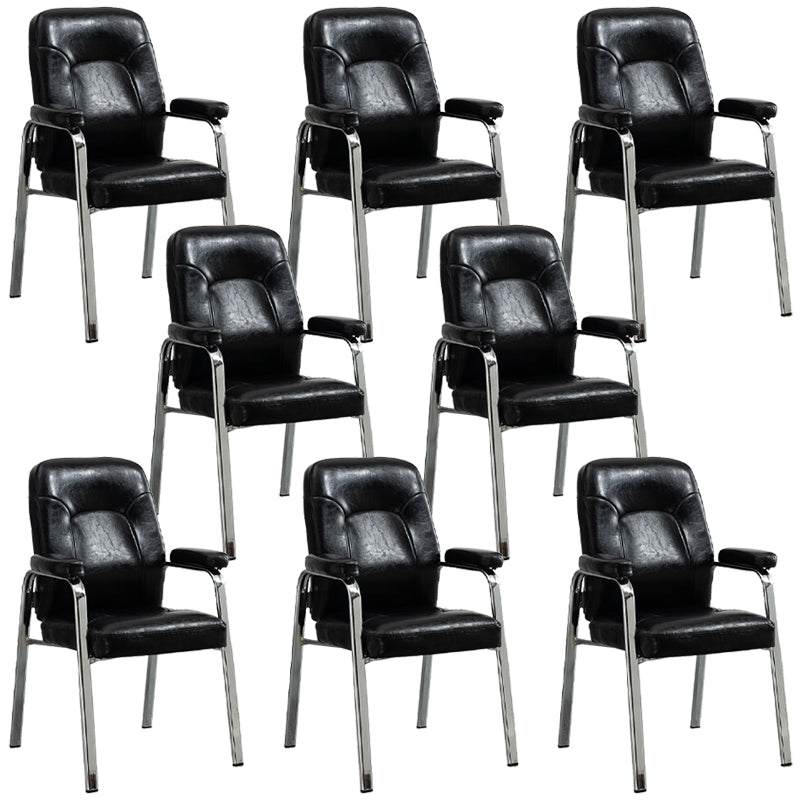 Contemporary Style Leather Dining Chairs Solid Back Arm Dining Side Chairs Black 8 Piece Set Clearhalo ' kitchen&dining_furn' 'Dining Chairs' 'Dining Tables & Seating' 'dining_chair' 'furn' 'furn_dining_chair' 'Furniture' 'furniture_dining_chair' 'Kitchen & Dining Furniture' 'kitchen' 3950841