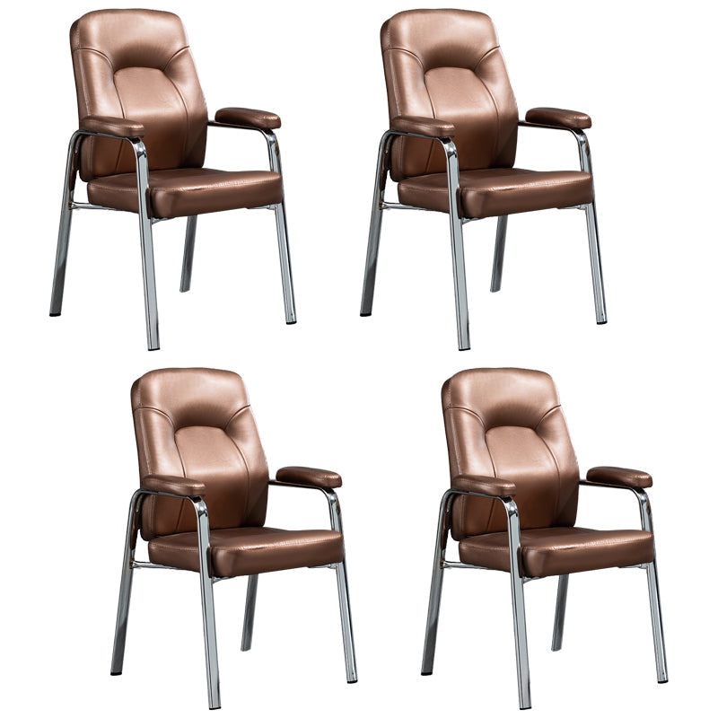 Contemporary Style Leather Dining Chairs Solid Back Arm Dining Side Chairs Gold 4 Piece Set Clearhalo ' kitchen&dining_furn' 'Dining Chairs' 'Dining Tables & Seating' 'dining_chair' 'furn' 'furn_dining_chair' 'Furniture' 'furniture_dining_chair' 'Kitchen & Dining Furniture' 'kitchen' 3950846