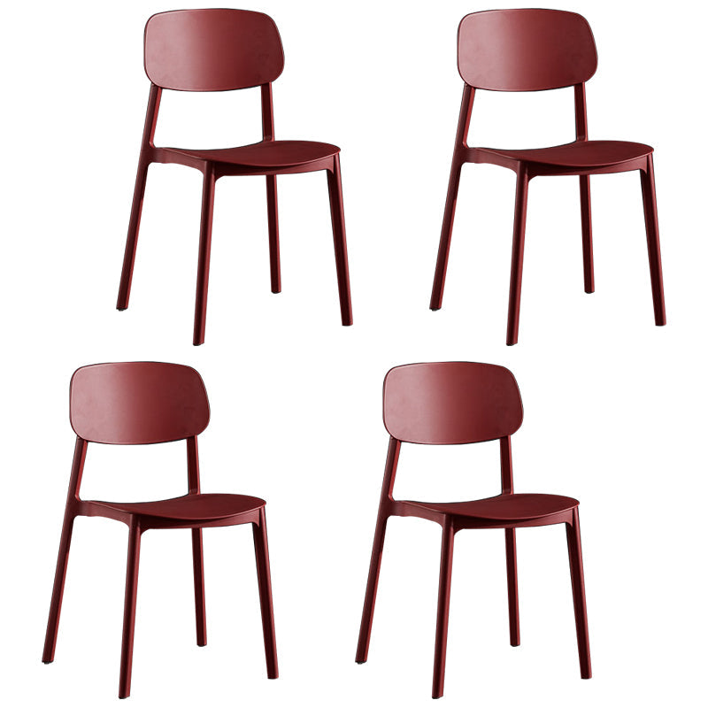Scandinavian Stackable Armless Dining Chairs Plastic Open Back Side Chair (Set of 4) Burgundy Clearhalo ' kitchen&dining_furn' 'Dining Chairs' 'Dining Tables & Seating' 'dining_chair' 'furn' 'furn_dining_chair' 'Furniture' 'furniture_dining_chair' 'Kitchen & Dining Furniture' 'kitchen' 3950898