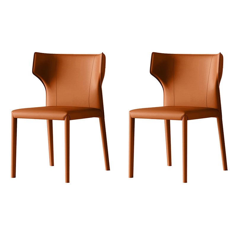 Scandinavian Style Leather Dining Chairs Armless Dining Chairs for Home Use (Set of 2) Orange Wingback Clearhalo ' kitchen&dining_furn' 'Dining Chairs' 'Dining Tables & Seating' 'dining_chair' 'furn' 'furn_dining_chair' 'Furniture' 'furniture_dining_chair' 'Kitchen & Dining Furniture' 'kitchen' 3950926
