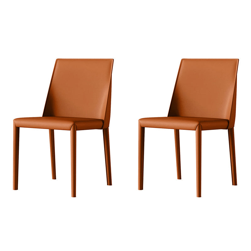 Scandinavian Style Leather Dining Chairs Armless Dining Chairs for Home Use (Set of 2) Orange Solid Back Clearhalo ' kitchen&dining_furn' 'Dining Chairs' 'Dining Tables & Seating' 'dining_chair' 'furn' 'furn_dining_chair' 'Furniture' 'furniture_dining_chair' 'Kitchen & Dining Furniture' 'kitchen' 3950930