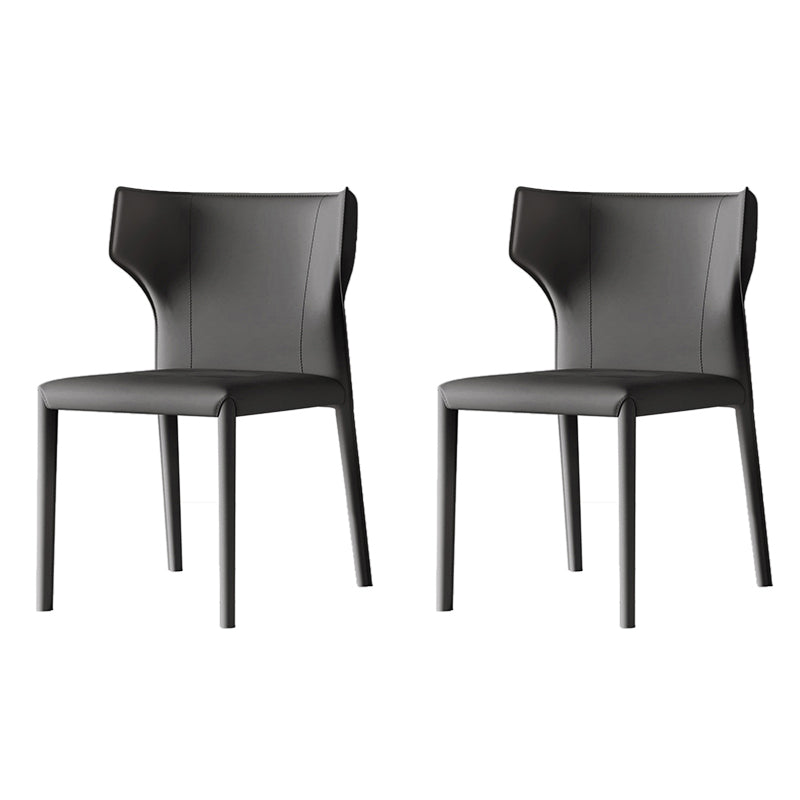 Scandinavian Style Leather Dining Chairs Armless Dining Chairs for Home Use (Set of 2) Dark Gray Wingback Clearhalo ' kitchen&dining_furn' 'Dining Chairs' 'Dining Tables & Seating' 'dining_chair' 'furn' 'furn_dining_chair' 'Furniture' 'furniture_dining_chair' 'Kitchen & Dining Furniture' 'kitchen' 3950933