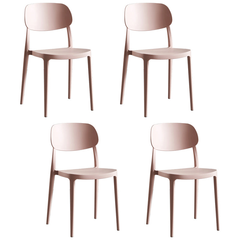 Scandinavian Plastic Armless Dining Chairs Stackable Open Back Side Chair (Set of 4) Pink Clearhalo ' kitchen&dining_furn' 'Dining Chairs' 'Dining Tables & Seating' 'dining_chair' 'furn' 'furn_dining_chair' 'Furniture' 'furniture_dining_chair' 'Kitchen & Dining Furniture' 'kitchen' 3950938