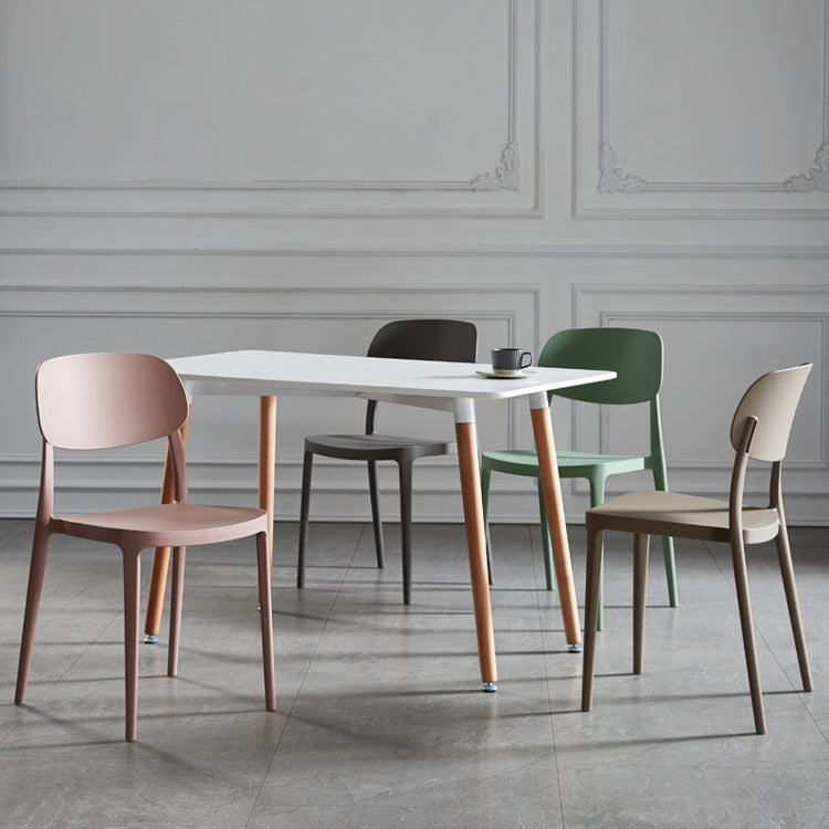 Scandinavian Plastic Armless Dining Chairs Stackable Open Back Side Chair (Set of 4) Clearhalo ' kitchen&dining_furn' 'Dining Chairs' 'Dining Tables & Seating' 'dining_chair' 'furn' 'furn_dining_chair' 'Furniture' 'furniture_dining_chair' 'Kitchen & Dining Furniture' 'kitchen' 3950944
