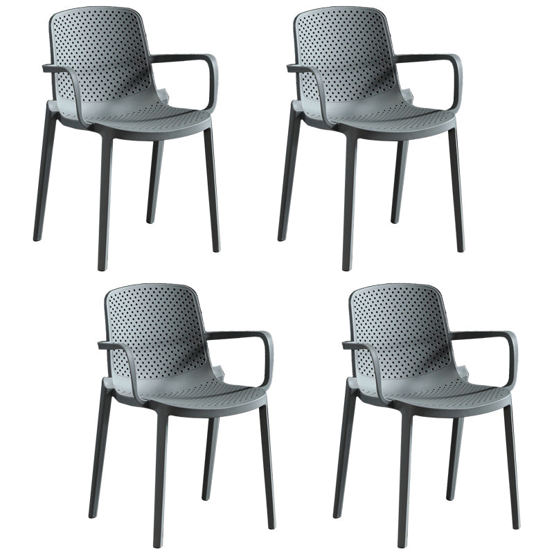 Scandinavian Dining Arm Chairs Plastic Solid Back Armchairs (Set of 4) Grey Clearhalo ' kitchen&dining_furn' 'Dining Chairs' 'Dining Tables & Seating' 'dining_chair' 'furn' 'furn_dining_chair' 'Furniture' 'furniture_dining_chair' 'Kitchen & Dining Furniture' 'kitchen' 3950957