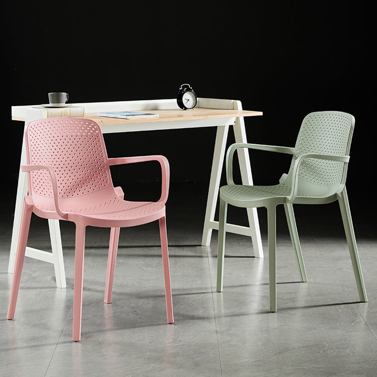 Scandinavian Dining Arm Chairs Plastic Solid Back Armchairs (Set of 4) Clearhalo ' kitchen&dining_furn' 'Dining Chairs' 'Dining Tables & Seating' 'dining_chair' 'furn' 'furn_dining_chair' 'Furniture' 'furniture_dining_chair' 'Kitchen & Dining Furniture' 'kitchen' 3950960