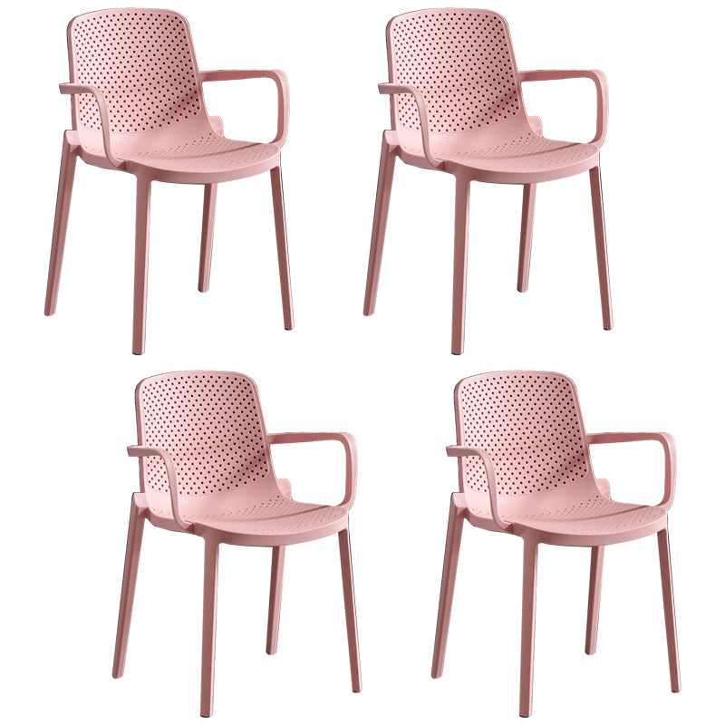Scandinavian Dining Arm Chairs Plastic Solid Back Armchairs (Set of 4) Pink Clearhalo ' kitchen&dining_furn' 'Dining Chairs' 'Dining Tables & Seating' 'dining_chair' 'furn' 'furn_dining_chair' 'Furniture' 'furniture_dining_chair' 'Kitchen & Dining Furniture' 'kitchen' 3950967