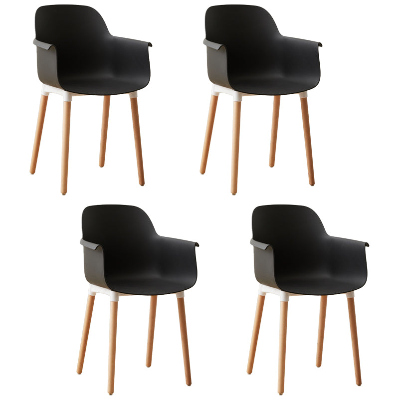 Scandinavian Dining Arm Chairs Plastic Armchairs with Wood Legs (Set of 4) Black Clearhalo ' kitchen&dining_furn' 'Dining Chairs' 'Dining Tables & Seating' 'dining_chair' 'Furniture' 'furniture_dining_chair' 'Kitchen & Dining Furniture' 'kitchen' 3950974