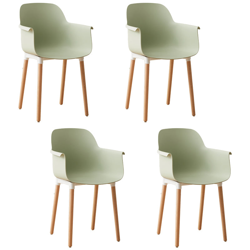 Scandinavian Dining Arm Chairs Plastic Armchairs with Wood Legs (Set of 4) Avocado Green Clearhalo ' kitchen&dining_furn' 'Dining Chairs' 'Dining Tables & Seating' 'dining_chair' 'Furniture' 'furniture_dining_chair' 'Kitchen & Dining Furniture' 'kitchen' 3950975