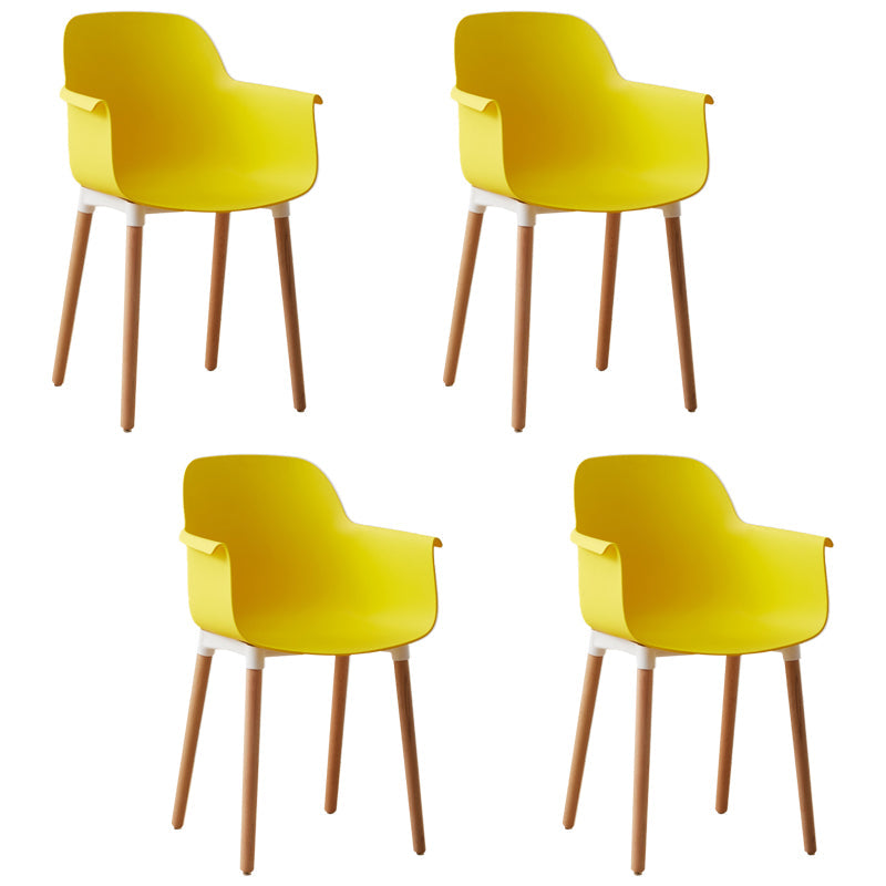 Scandinavian Dining Arm Chairs Plastic Armchairs with Wood Legs (Set of 4) Yellow Clearhalo ' kitchen&dining_furn' 'Dining Chairs' 'Dining Tables & Seating' 'dining_chair' 'Furniture' 'furniture_dining_chair' 'Kitchen & Dining Furniture' 'kitchen' 3950977