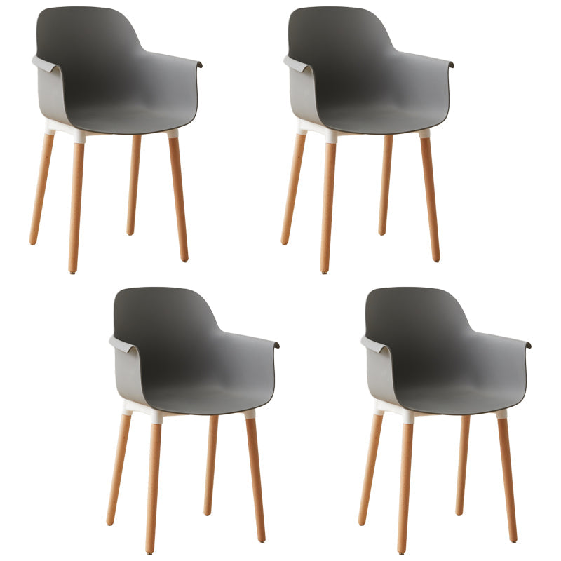 Scandinavian Dining Arm Chairs Plastic Armchairs with Wood Legs (Set of 4) Grey Clearhalo ' kitchen&dining_furn' 'Dining Chairs' 'Dining Tables & Seating' 'dining_chair' 'Furniture' 'furniture_dining_chair' 'Kitchen & Dining Furniture' 'kitchen' 3950979