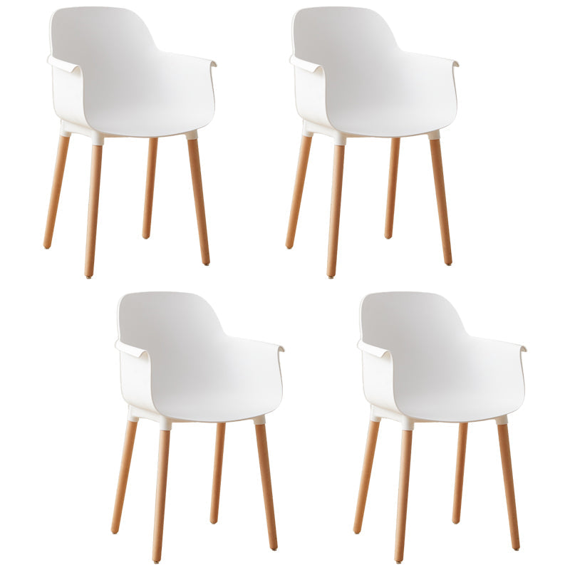Scandinavian Dining Arm Chairs Plastic Armchairs with Wood Legs (Set of 4) White Clearhalo ' kitchen&dining_furn' 'Dining Chairs' 'Dining Tables & Seating' 'dining_chair' 'Furniture' 'furniture_dining_chair' 'Kitchen & Dining Furniture' 'kitchen' 3950981