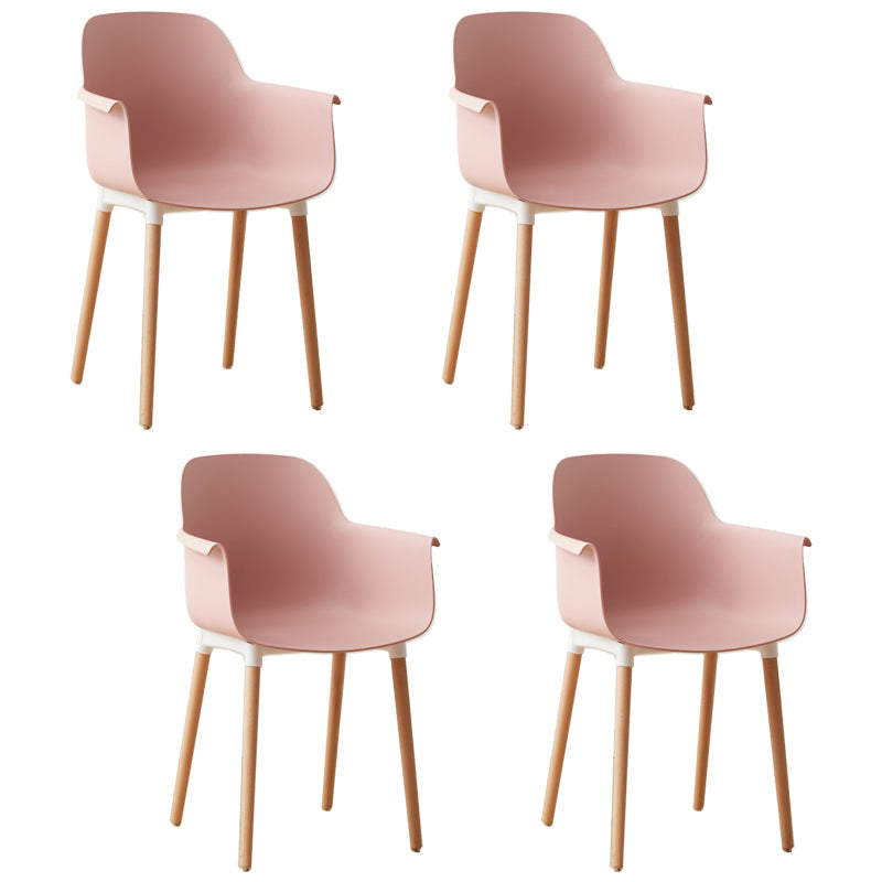 Scandinavian Dining Arm Chairs Plastic Armchairs with Wood Legs (Set of 4) Pink Clearhalo ' kitchen&dining_furn' 'Dining Chairs' 'Dining Tables & Seating' 'dining_chair' 'Furniture' 'furniture_dining_chair' 'Kitchen & Dining Furniture' 'kitchen' 3950983