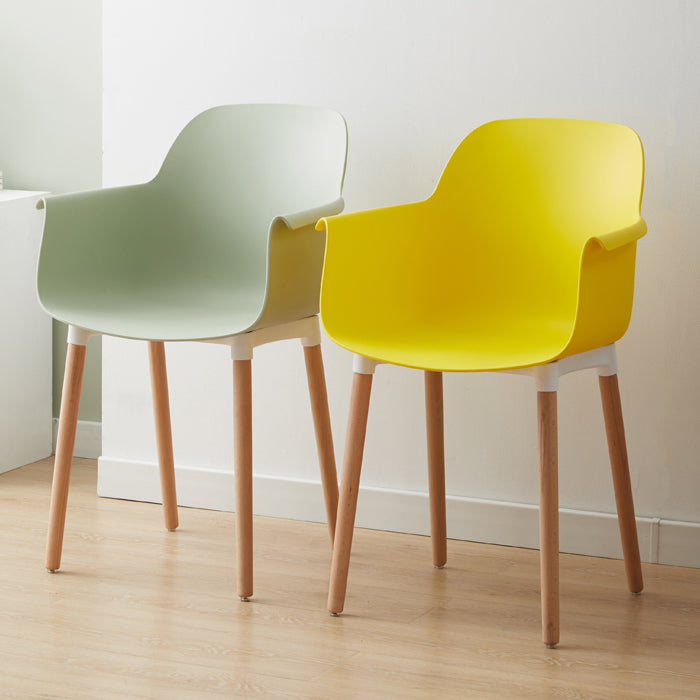 Scandinavian Dining Arm Chairs Plastic Armchairs with Wood Legs (Set of 4) Clearhalo ' kitchen&dining_furn' 'Dining Chairs' 'Dining Tables & Seating' 'dining_chair' 'Furniture' 'furniture_dining_chair' 'Kitchen & Dining Furniture' 'kitchen' 3950988