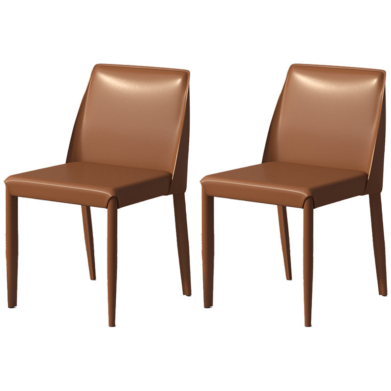 Scandinavian Leather Dining Chairs Solid Back Armless Dining Side Chairs Coffee 2 Piece Set Clearhalo ' kitchen&dining_furn' 'Dining Chairs' 'Dining Tables & Seating' 'dining_chair' 'furn' 'furn_dining_chair' 'Furniture' 'furniture_dining_chair' 'Kitchen & Dining Furniture' 'kitchen' 3950993