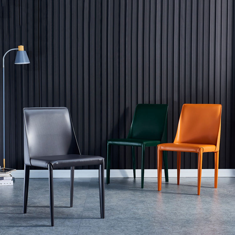 Scandinavian Leather Dining Chairs Solid Back Armless Dining Side Chairs Clearhalo ' kitchen&dining_furn' 'Dining Chairs' 'Dining Tables & Seating' 'dining_chair' 'furn' 'furn_dining_chair' 'Furniture' 'furniture_dining_chair' 'Kitchen & Dining Furniture' 'kitchen' 3950994