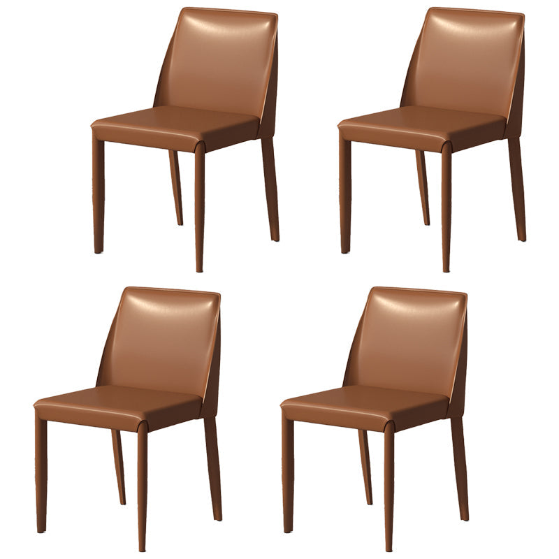 Scandinavian Leather Dining Chairs Solid Back Armless Dining Side Chairs Coffee 4 Piece Set Clearhalo ' kitchen&dining_furn' 'Dining Chairs' 'Dining Tables & Seating' 'dining_chair' 'furn' 'furn_dining_chair' 'Furniture' 'furniture_dining_chair' 'Kitchen & Dining Furniture' 'kitchen' 3950995
