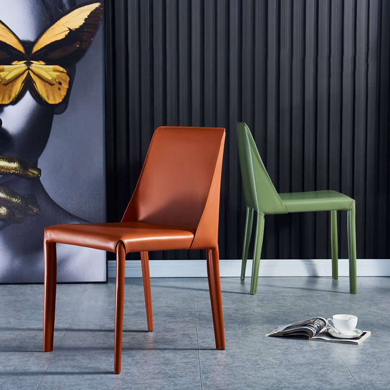 Scandinavian Leather Dining Chairs Solid Back Armless Dining Side Chairs Clearhalo ' kitchen&dining_furn' 'Dining Chairs' 'Dining Tables & Seating' 'dining_chair' 'furn' 'furn_dining_chair' 'Furniture' 'furniture_dining_chair' 'Kitchen & Dining Furniture' 'kitchen' 3950996