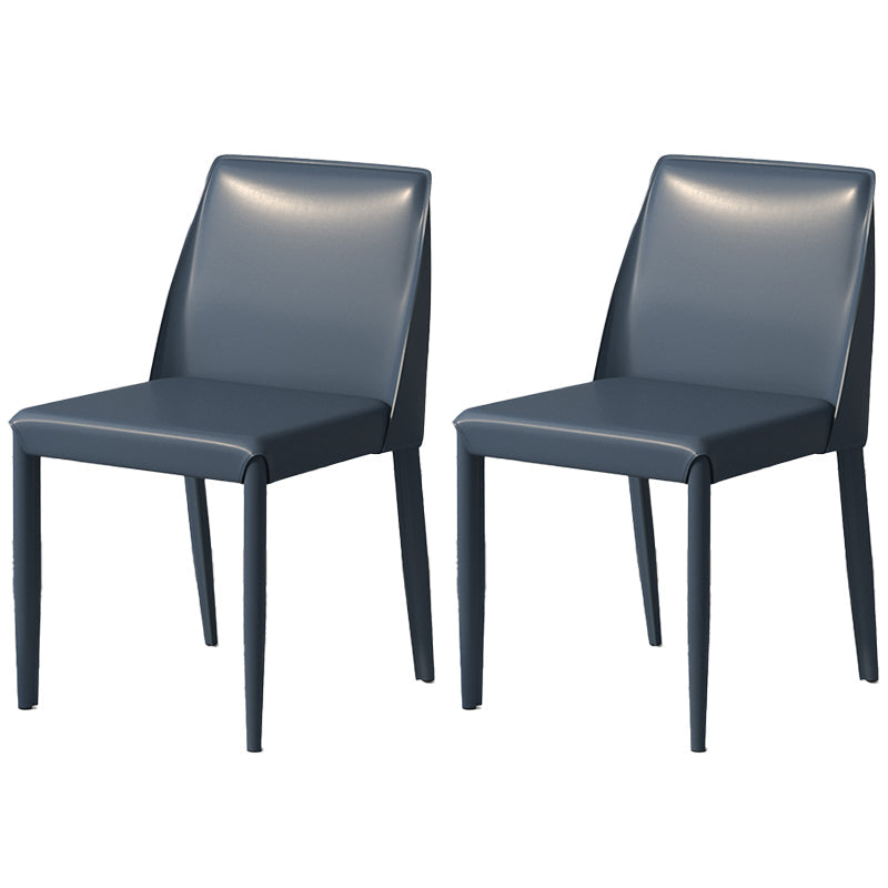Scandinavian Leather Dining Chairs Solid Back Armless Dining Side Chairs Dark Blue 2 Piece Set Clearhalo ' kitchen&dining_furn' 'Dining Chairs' 'Dining Tables & Seating' 'dining_chair' 'furn' 'furn_dining_chair' 'Furniture' 'furniture_dining_chair' 'Kitchen & Dining Furniture' 'kitchen' 3950999