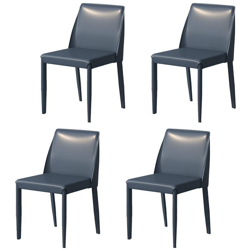 Scandinavian Leather Dining Chairs Solid Back Armless Dining Side Chairs Dark Blue 4 Piece Set Clearhalo ' kitchen&dining_furn' 'Dining Chairs' 'Dining Tables & Seating' 'dining_chair' 'furn' 'furn_dining_chair' 'Furniture' 'furniture_dining_chair' 'Kitchen & Dining Furniture' 'kitchen' 3951001