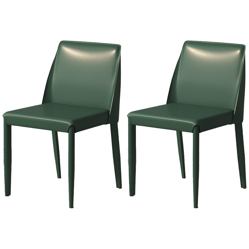 Scandinavian Leather Dining Chairs Solid Back Armless Dining Side Chairs Dark Green 2 Piece Set Clearhalo ' kitchen&dining_furn' 'Dining Chairs' 'Dining Tables & Seating' 'dining_chair' 'furn' 'furn_dining_chair' 'Furniture' 'furniture_dining_chair' 'Kitchen & Dining Furniture' 'kitchen' 3951006