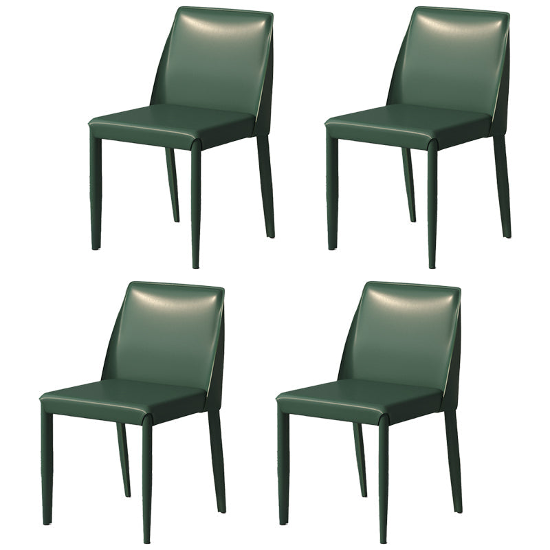 Scandinavian Leather Dining Chairs Solid Back Armless Dining Side Chairs Dark Green 4 Piece Set Clearhalo ' kitchen&dining_furn' 'Dining Chairs' 'Dining Tables & Seating' 'dining_chair' 'furn' 'furn_dining_chair' 'Furniture' 'furniture_dining_chair' 'Kitchen & Dining Furniture' 'kitchen' 3951007