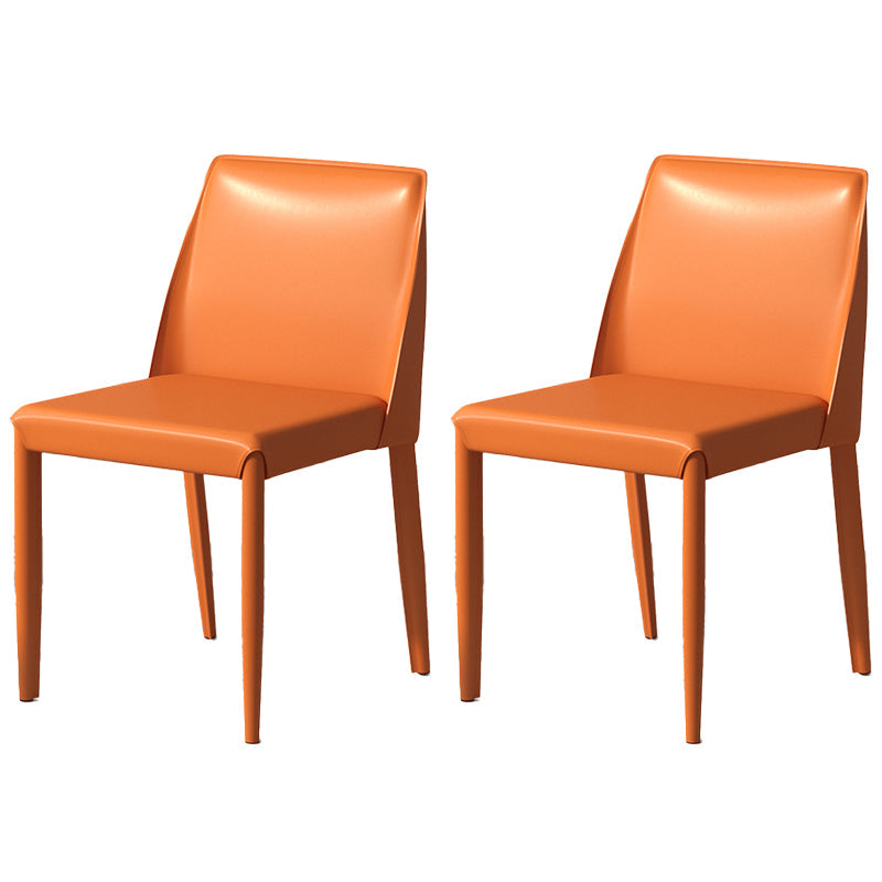 Scandinavian Leather Dining Chairs Solid Back Armless Dining Side Chairs Orange 2 Piece Set Clearhalo ' kitchen&dining_furn' 'Dining Chairs' 'Dining Tables & Seating' 'dining_chair' 'furn' 'furn_dining_chair' 'Furniture' 'furniture_dining_chair' 'Kitchen & Dining Furniture' 'kitchen' 3951009