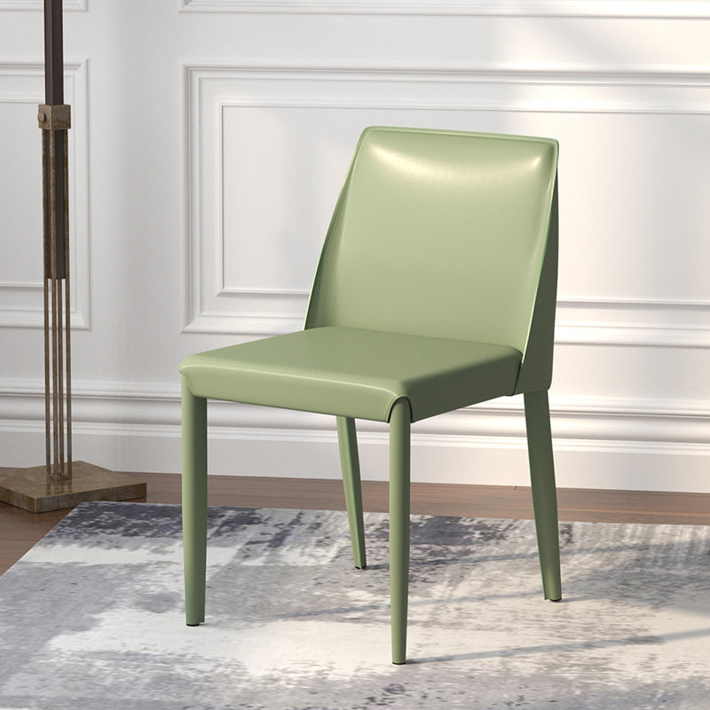 Scandinavian Leather Dining Chairs Solid Back Armless Dining Side Chairs Pea Green 1 Piece Clearhalo ' kitchen&dining_furn' 'Dining Chairs' 'Dining Tables & Seating' 'dining_chair' 'furn' 'furn_dining_chair' 'Furniture' 'furniture_dining_chair' 'Kitchen & Dining Furniture' 'kitchen' 3951011