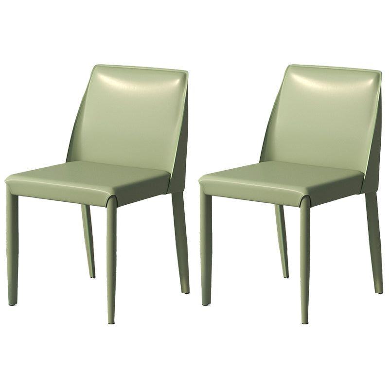 Scandinavian Leather Dining Chairs Solid Back Armless Dining Side Chairs Pea Green 2 Piece Set Clearhalo ' kitchen&dining_furn' 'Dining Chairs' 'Dining Tables & Seating' 'dining_chair' 'furn' 'furn_dining_chair' 'Furniture' 'furniture_dining_chair' 'Kitchen & Dining Furniture' 'kitchen' 3951012