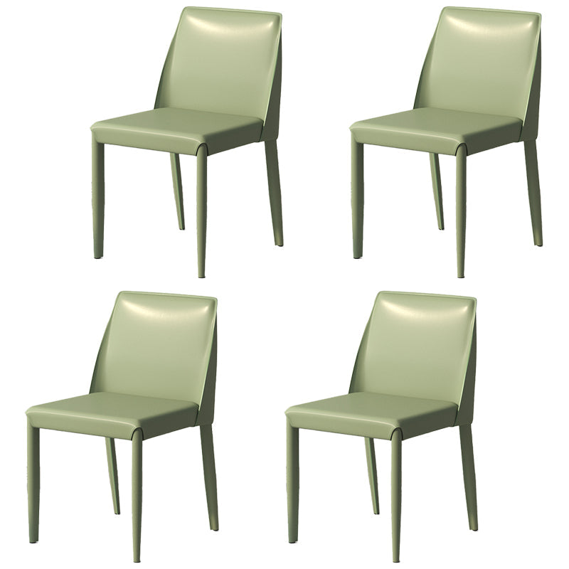 Scandinavian Leather Dining Chairs Solid Back Armless Dining Side Chairs Pea Green 4 Piece Set Clearhalo ' kitchen&dining_furn' 'Dining Chairs' 'Dining Tables & Seating' 'dining_chair' 'furn' 'furn_dining_chair' 'Furniture' 'furniture_dining_chair' 'Kitchen & Dining Furniture' 'kitchen' 3951013