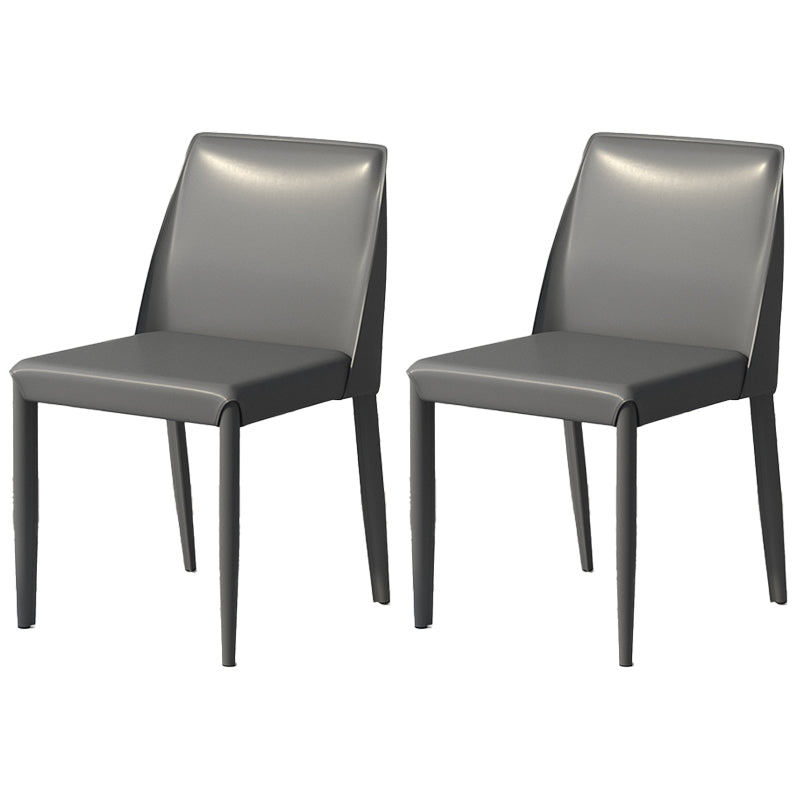 Scandinavian Leather Dining Chairs Solid Back Armless Dining Side Chairs Dark Gray 2 Piece Set Clearhalo ' kitchen&dining_furn' 'Dining Chairs' 'Dining Tables & Seating' 'dining_chair' 'furn' 'furn_dining_chair' 'Furniture' 'furniture_dining_chair' 'Kitchen & Dining Furniture' 'kitchen' 3951015