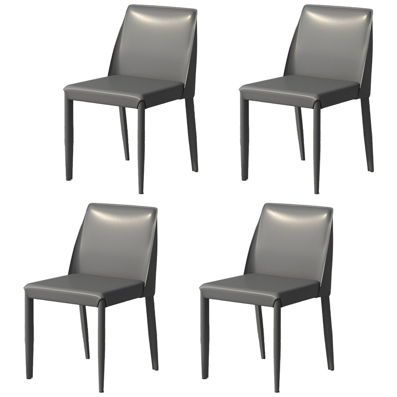 Scandinavian Leather Dining Chairs Solid Back Armless Dining Side Chairs Dark Gray 4 Piece Set Clearhalo ' kitchen&dining_furn' 'Dining Chairs' 'Dining Tables & Seating' 'dining_chair' 'furn' 'furn_dining_chair' 'Furniture' 'furniture_dining_chair' 'Kitchen & Dining Furniture' 'kitchen' 3951016