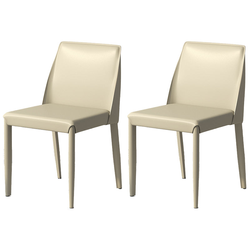 Scandinavian Leather Dining Chairs Solid Back Armless Dining Side Chairs Light Gray 2 Piece Set Clearhalo ' kitchen&dining_furn' 'Dining Chairs' 'Dining Tables & Seating' 'dining_chair' 'furn' 'furn_dining_chair' 'Furniture' 'furniture_dining_chair' 'Kitchen & Dining Furniture' 'kitchen' 3951018