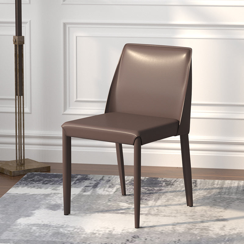 Scandinavian Leather Dining Chairs Solid Back Armless Dining Side Chairs Dark Brown 1 Piece Clearhalo ' kitchen&dining_furn' 'Dining Chairs' 'Dining Tables & Seating' 'dining_chair' 'furn' 'furn_dining_chair' 'Furniture' 'furniture_dining_chair' 'Kitchen & Dining Furniture' 'kitchen' 3951020