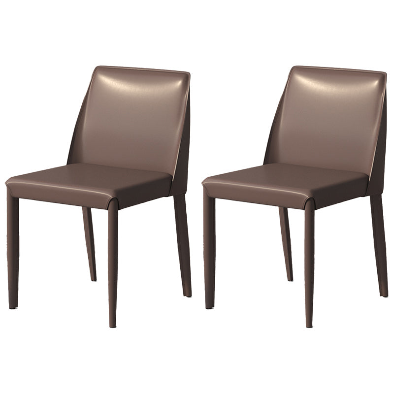 Scandinavian Leather Dining Chairs Solid Back Armless Dining Side Chairs Dark Brown 2 Piece Set Clearhalo ' kitchen&dining_furn' 'Dining Chairs' 'Dining Tables & Seating' 'dining_chair' 'furn' 'furn_dining_chair' 'Furniture' 'furniture_dining_chair' 'Kitchen & Dining Furniture' 'kitchen' 3951021