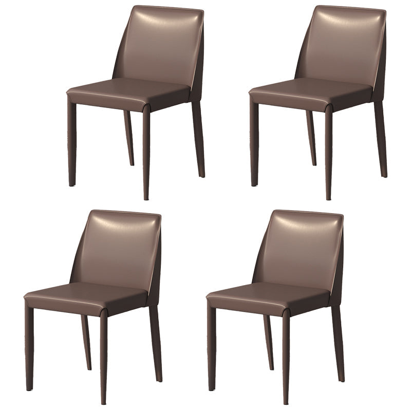 Scandinavian Leather Dining Chairs Solid Back Armless Dining Side Chairs Dark Brown 4 Piece Set Clearhalo ' kitchen&dining_furn' 'Dining Chairs' 'Dining Tables & Seating' 'dining_chair' 'furn' 'furn_dining_chair' 'Furniture' 'furniture_dining_chair' 'Kitchen & Dining Furniture' 'kitchen' 3951022