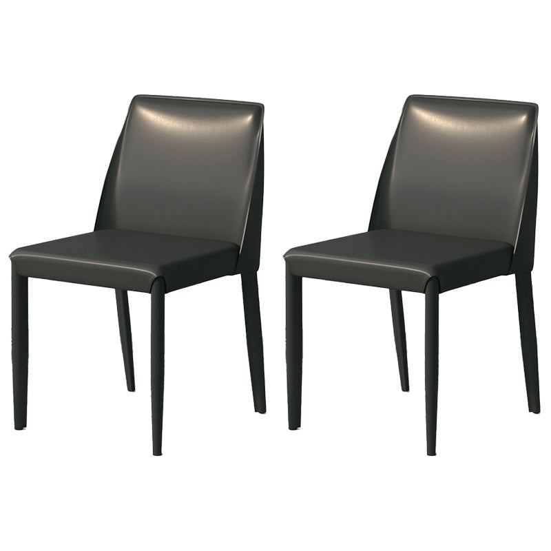 Scandinavian Leather Dining Chairs Solid Back Armless Dining Side Chairs Black 2 Piece Set Clearhalo ' kitchen&dining_furn' 'Dining Chairs' 'Dining Tables & Seating' 'dining_chair' 'furn' 'furn_dining_chair' 'Furniture' 'furniture_dining_chair' 'Kitchen & Dining Furniture' 'kitchen' 3951024
