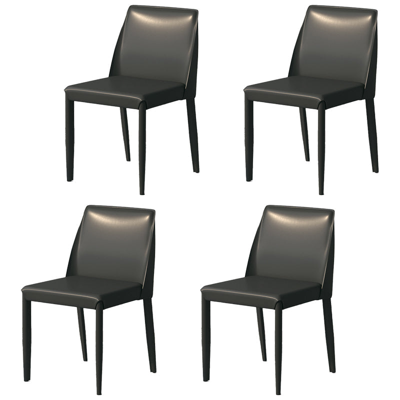 Scandinavian Leather Dining Chairs Solid Back Armless Dining Side Chairs Black 4 Piece Set Clearhalo ' kitchen&dining_furn' 'Dining Chairs' 'Dining Tables & Seating' 'dining_chair' 'furn' 'furn_dining_chair' 'Furniture' 'furniture_dining_chair' 'Kitchen & Dining Furniture' 'kitchen' 3951025