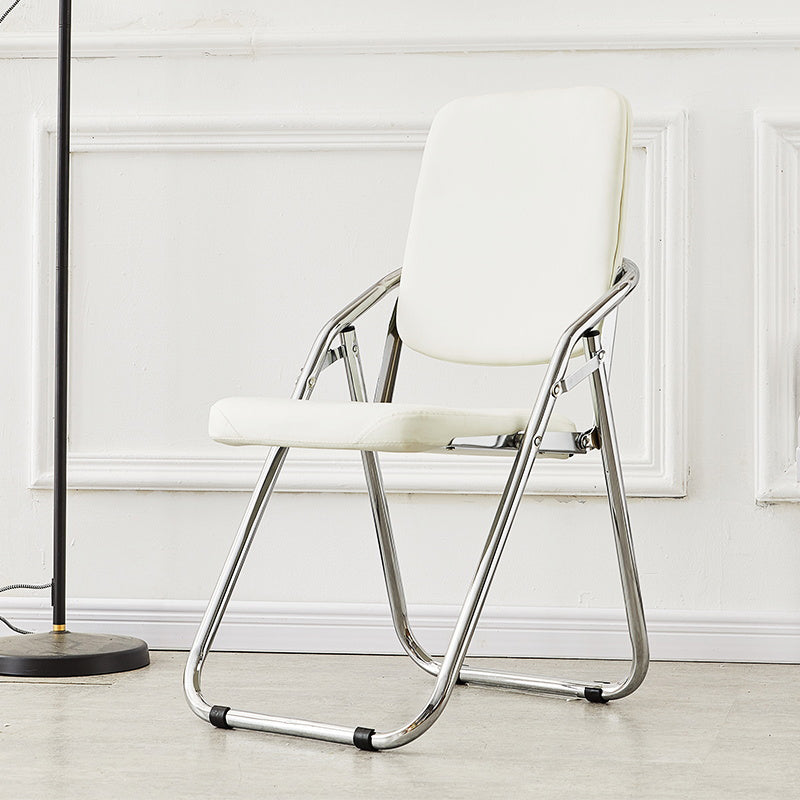 Modern Indoor-Outdoor Chair Metal Folding Armless Open Back Dining Side Chair White 1 Piece Clearhalo ' kitchen&dining_furn' 'Dining Chairs' 'Dining Tables & Seating' 'dining_chair' 'furn' 'furn_dining_chair' 'Furniture' 'furniture_dining_chair' 'Kitchen & Dining Furniture' 'kitchen' 3955776